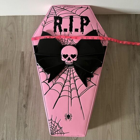 Dolls Kill oversize pink and black skull spiderweb coffin backpack. New in box - Picture 11 of 15